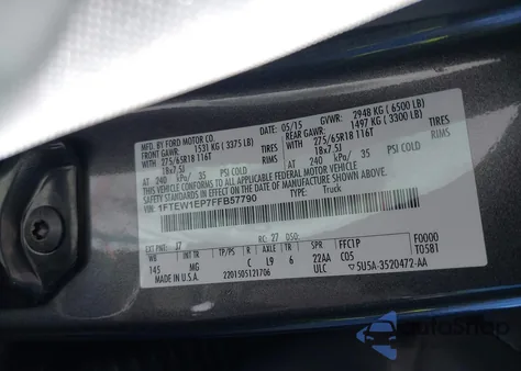 2015 Ford F-150 Xlt from USA, damaged, VIN 1FTEW1EP7FFB57790